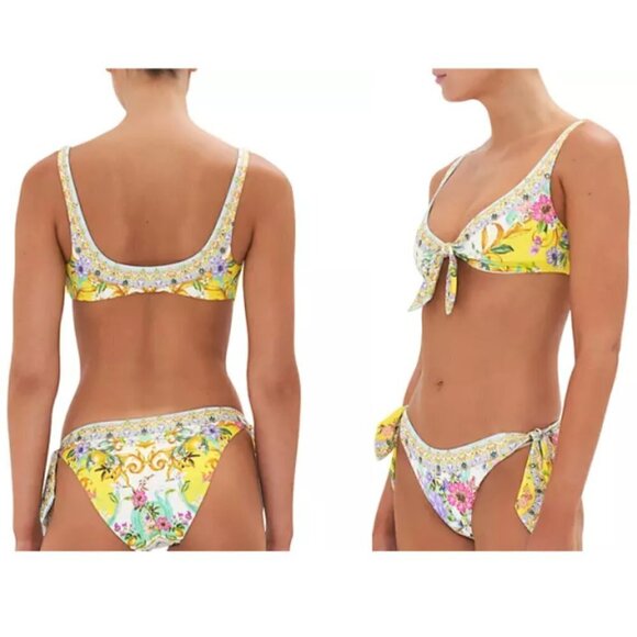 Camilla "Caterina Spritz" Tie-Front Bikini Top, Yellow Multi - Picture 2 of 5